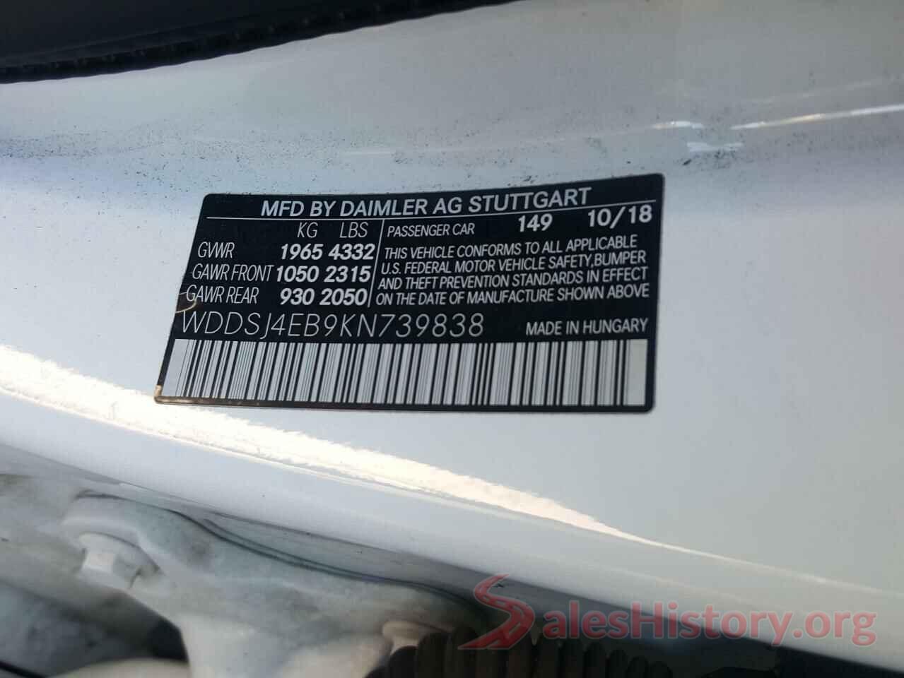 WDDSJ4EB9KN739838 2019 MERCEDES-BENZ CLA-CLASS