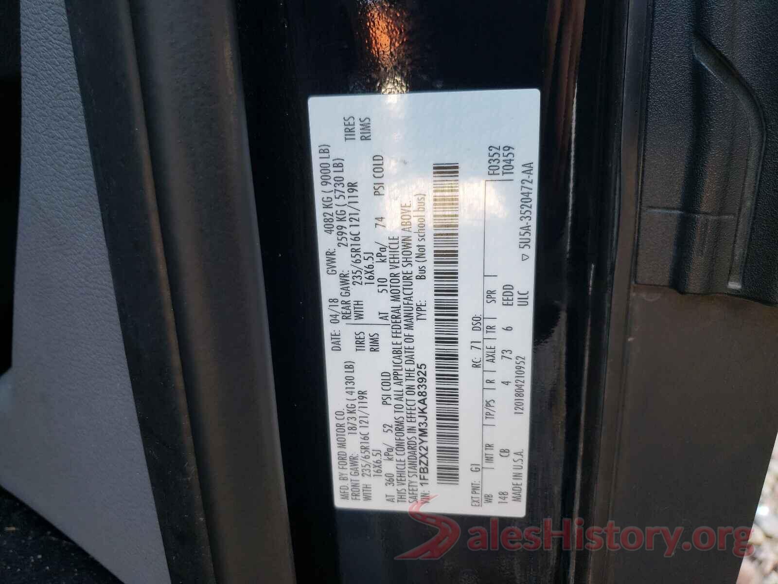 1FBZX2YM3JKA83925 2018 FORD TRANSIT CO