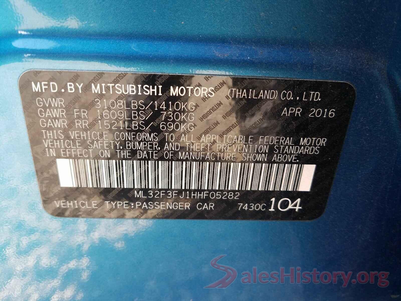 ML32F3FJ1HHF05282 2017 MITSUBISHI MIRAGE