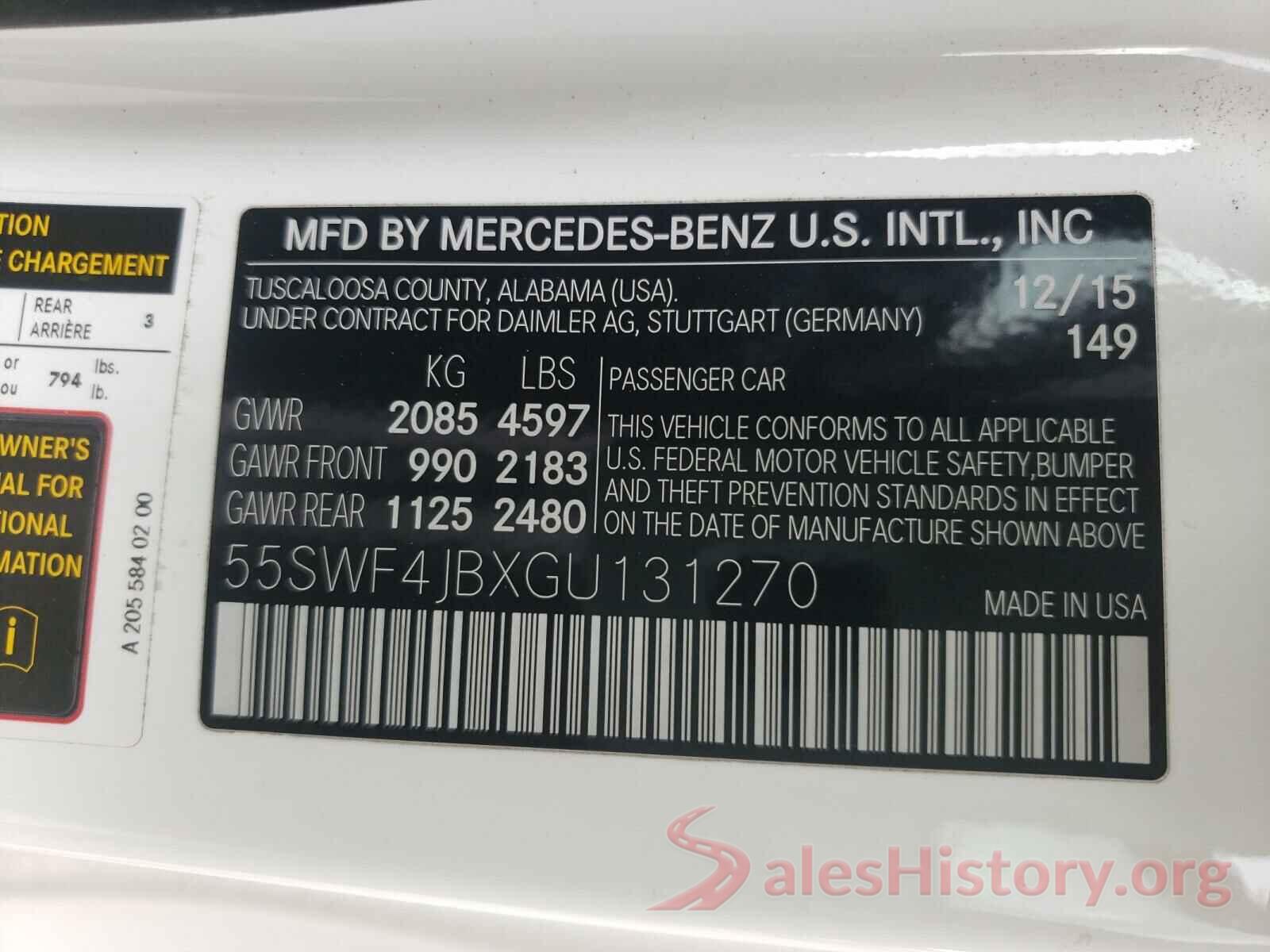 55SWF4JBXGU131270 2016 MERCEDES-BENZ C CLASS