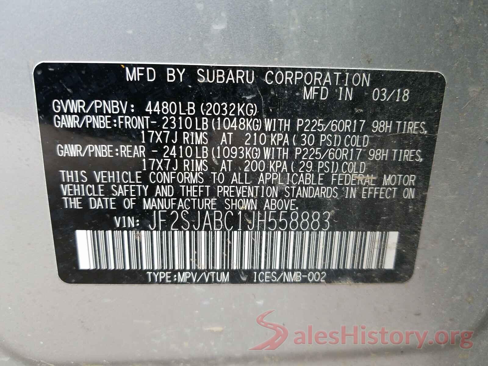 JF2SJABC1JH558883 2018 SUBARU FORESTER