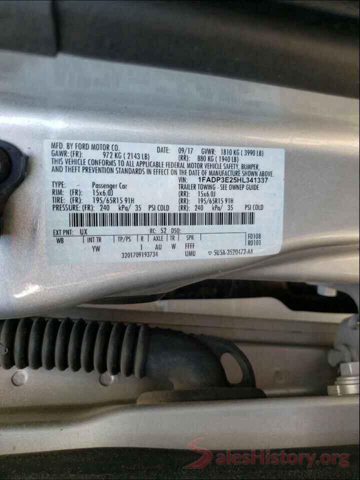 1FADP3E25HL341337 2017 FORD FOCUS