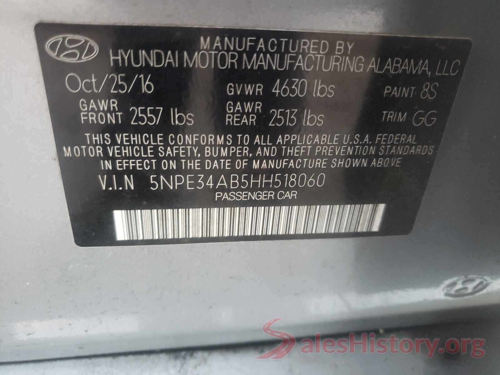 5NPE34AB5HH518060 2017 HYUNDAI SONATA