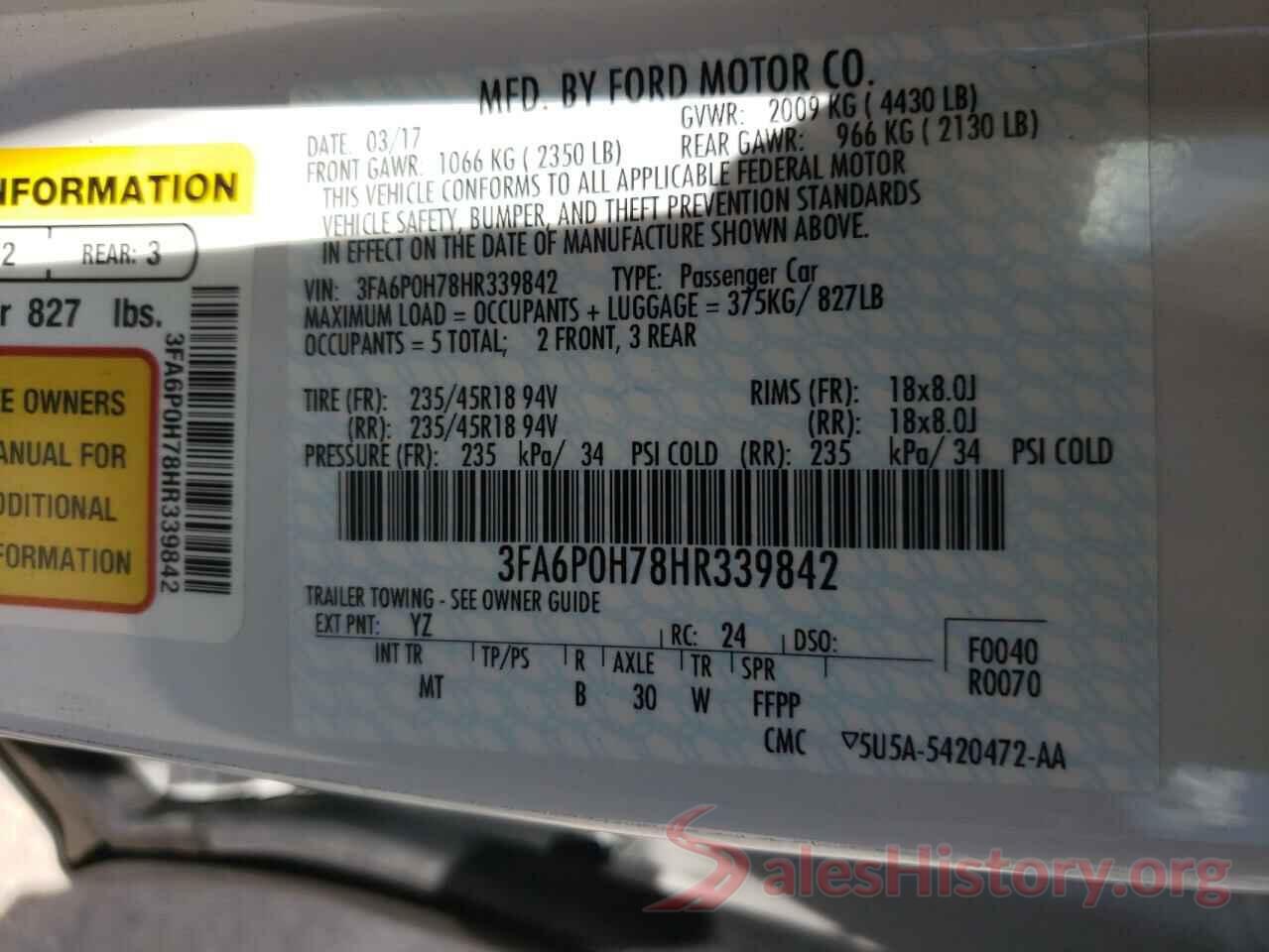 3FA6P0H78HR339842 2017 FORD FUSION