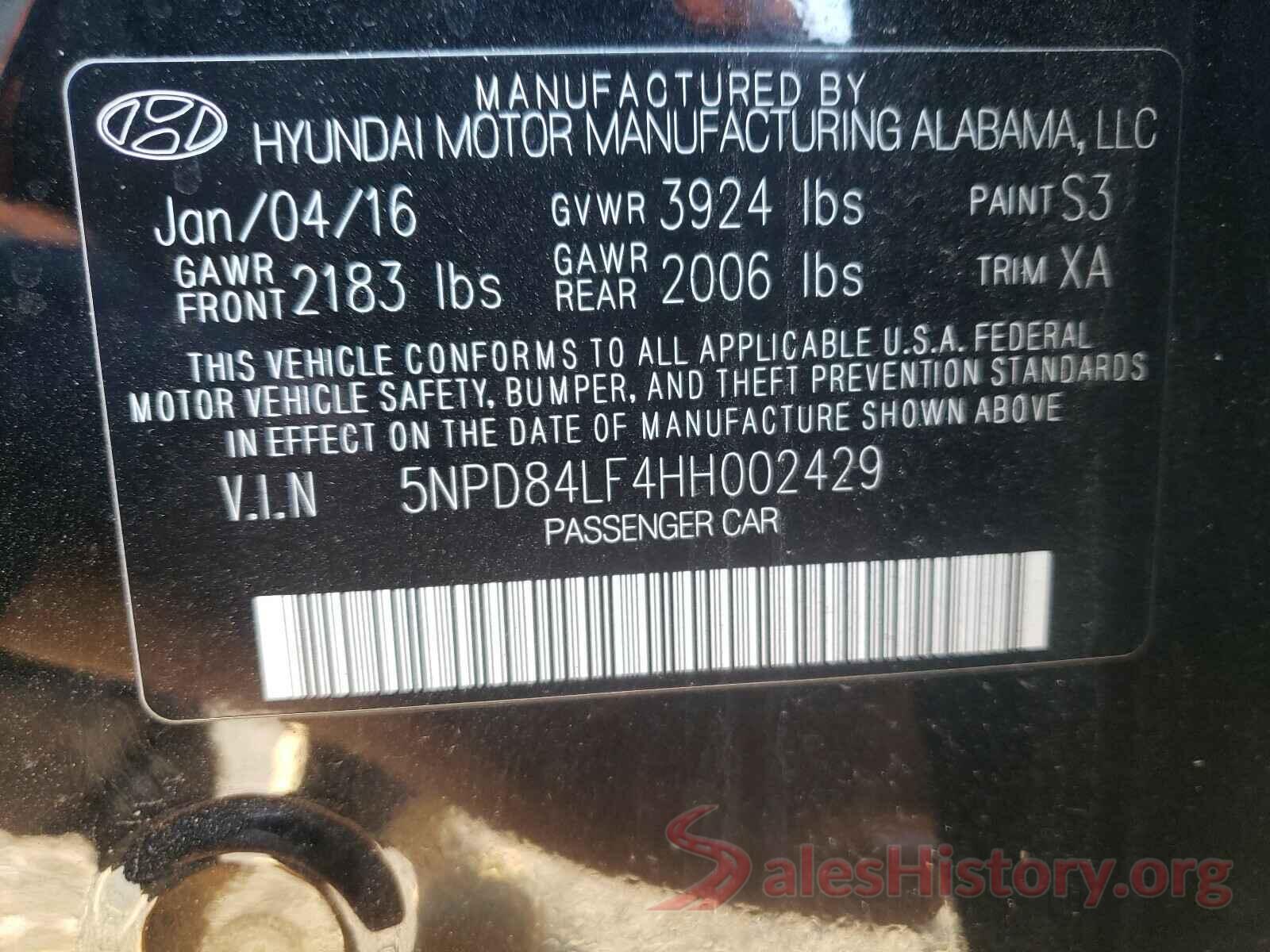 5NPD84LF4HH002429 2017 HYUNDAI ELANTRA