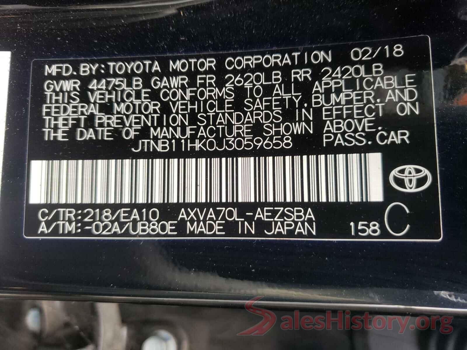 JTNB11HK0J3059658 2018 TOYOTA CAMRY