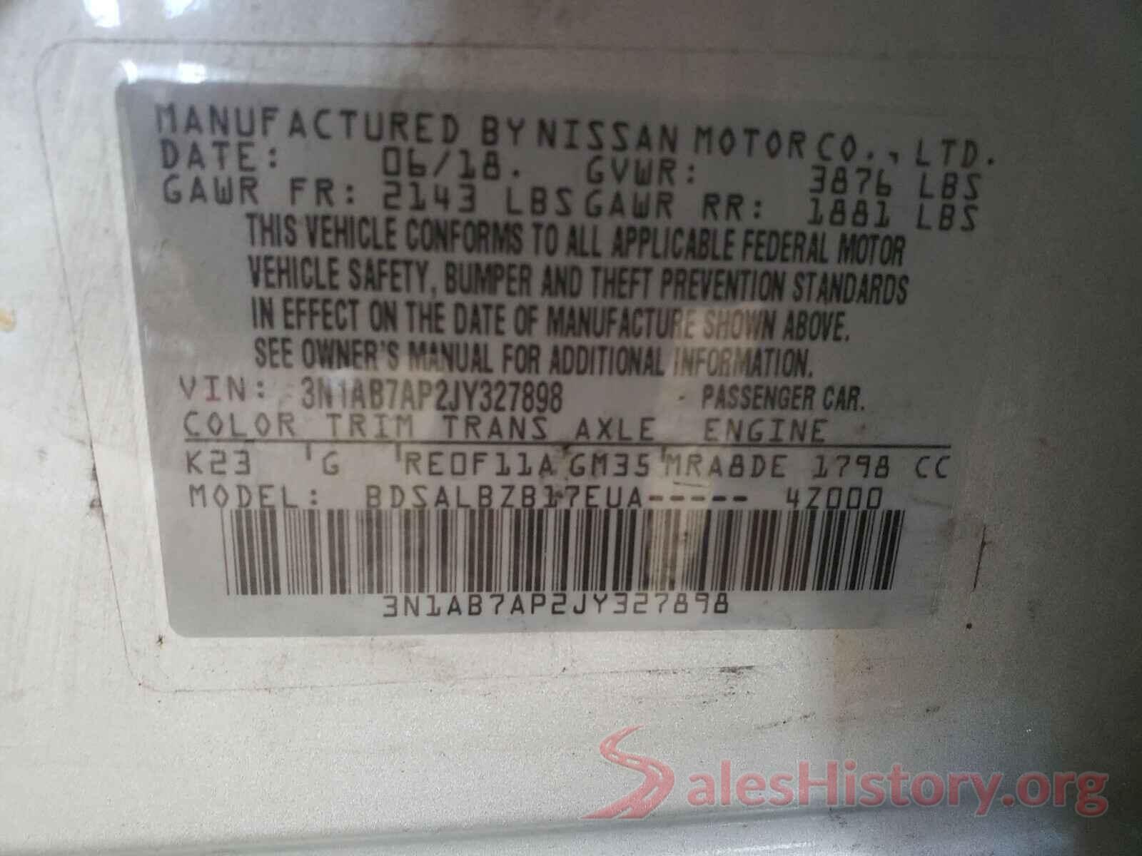 3N1AB7AP2JY327898 2018 NISSAN SENTRA