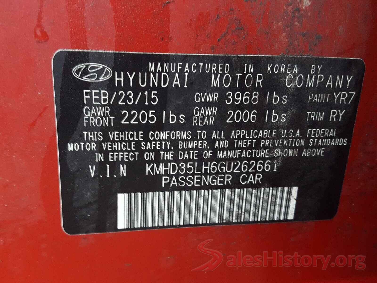 KMHD35LH6GU262661 2016 HYUNDAI ELANTRA