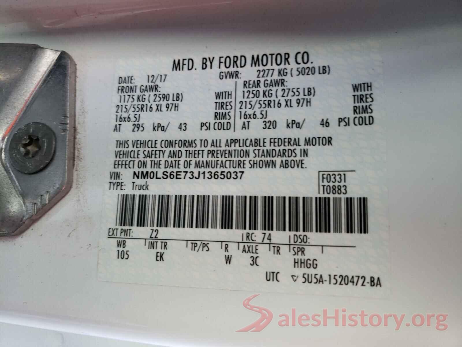 NM0LS6E73J1365037 2018 FORD TRANSIT CO