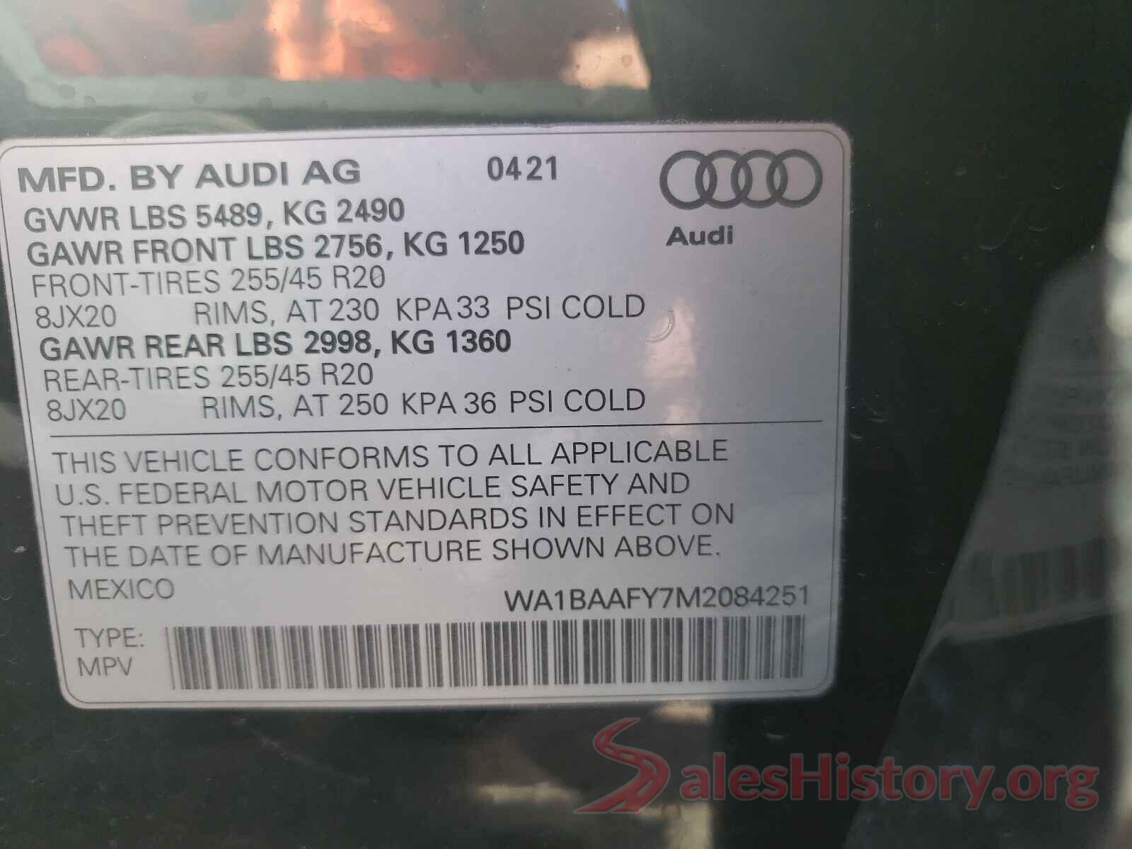 WA1BAAFY7M2084251 2021 AUDI Q5