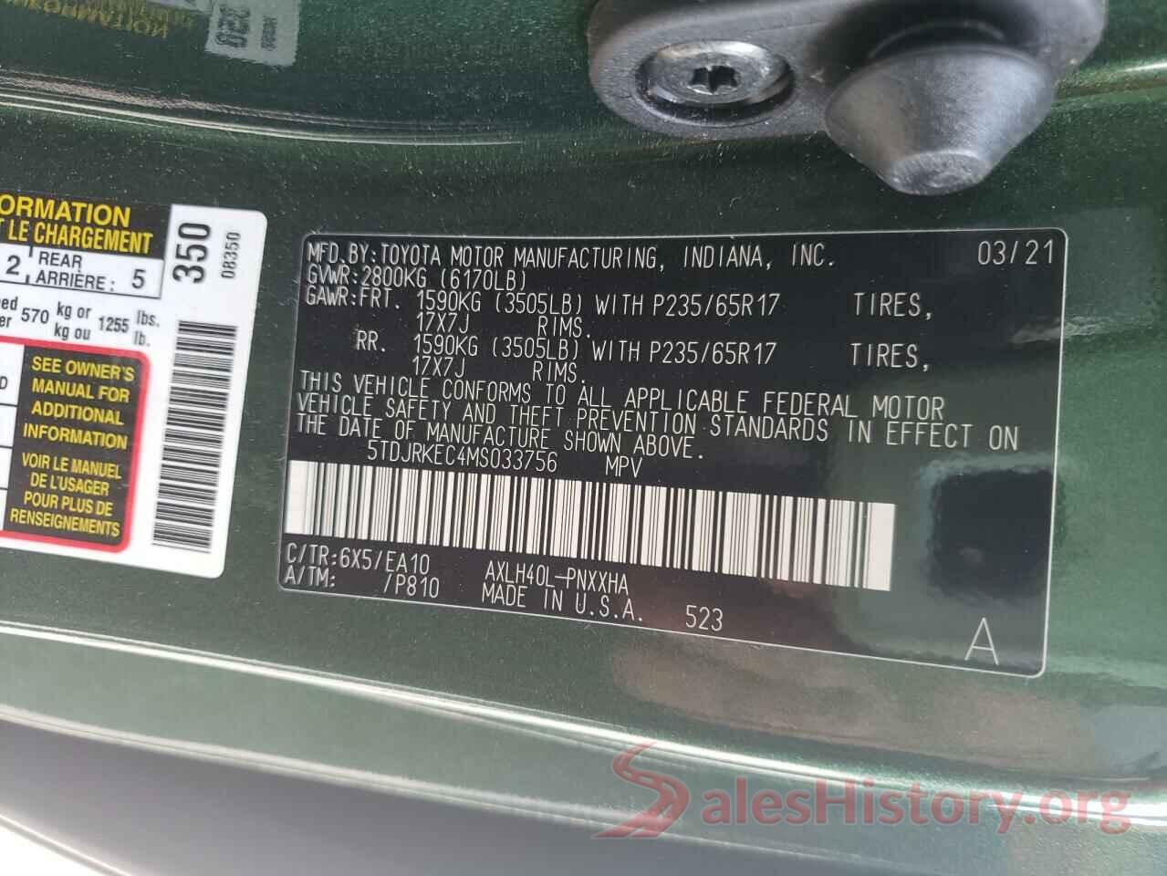 5TDJRKEC4MS033756 2021 TOYOTA SIENNA