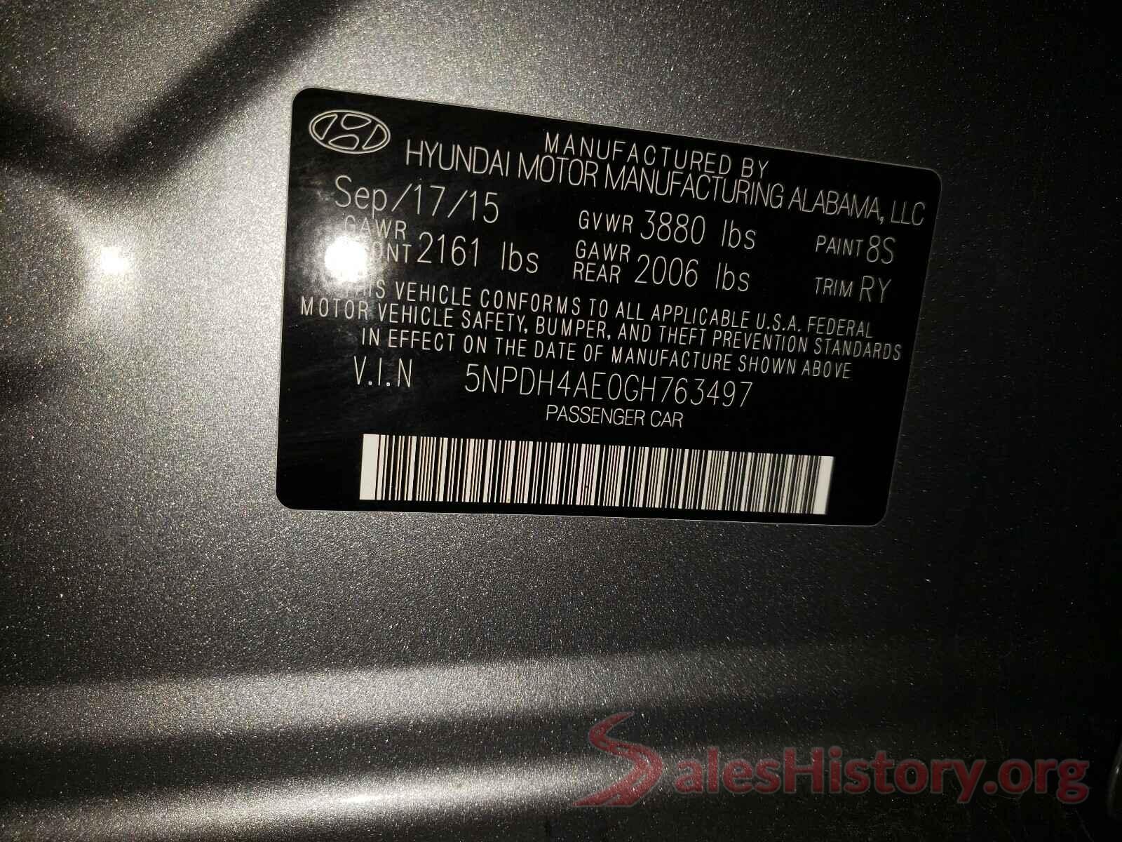 5NPDH4AE0GH763497 2016 HYUNDAI ELANTRA