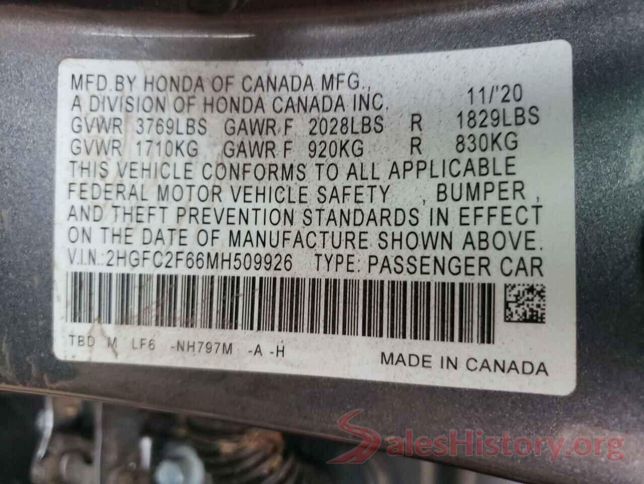 2HGFC2F66MH509926 2021 HONDA CIVIC