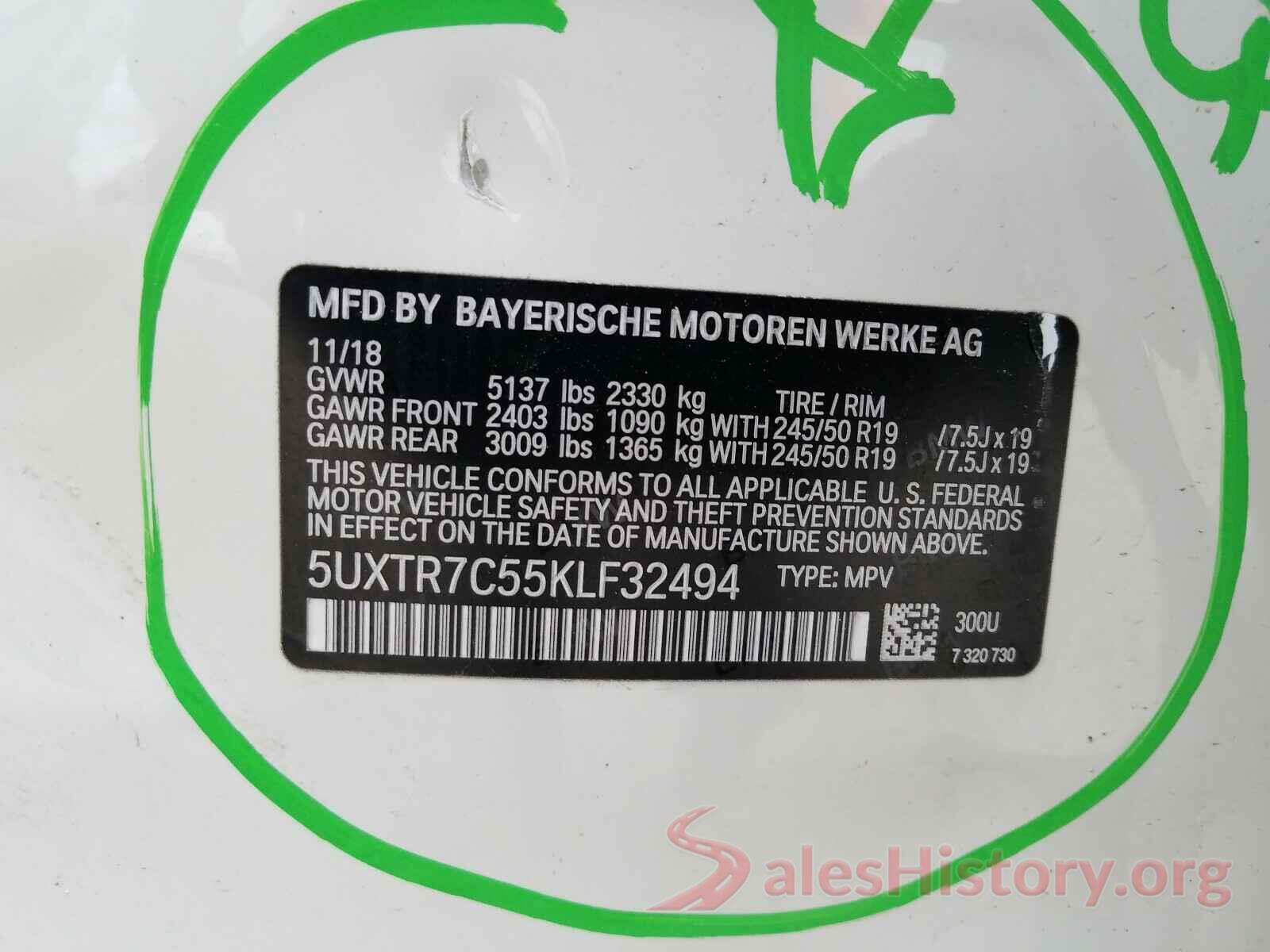 5UXTR7C55KLF32494 2019 BMW X3