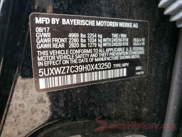 5UXWZ7C39H0X43250 2017 BMW X3