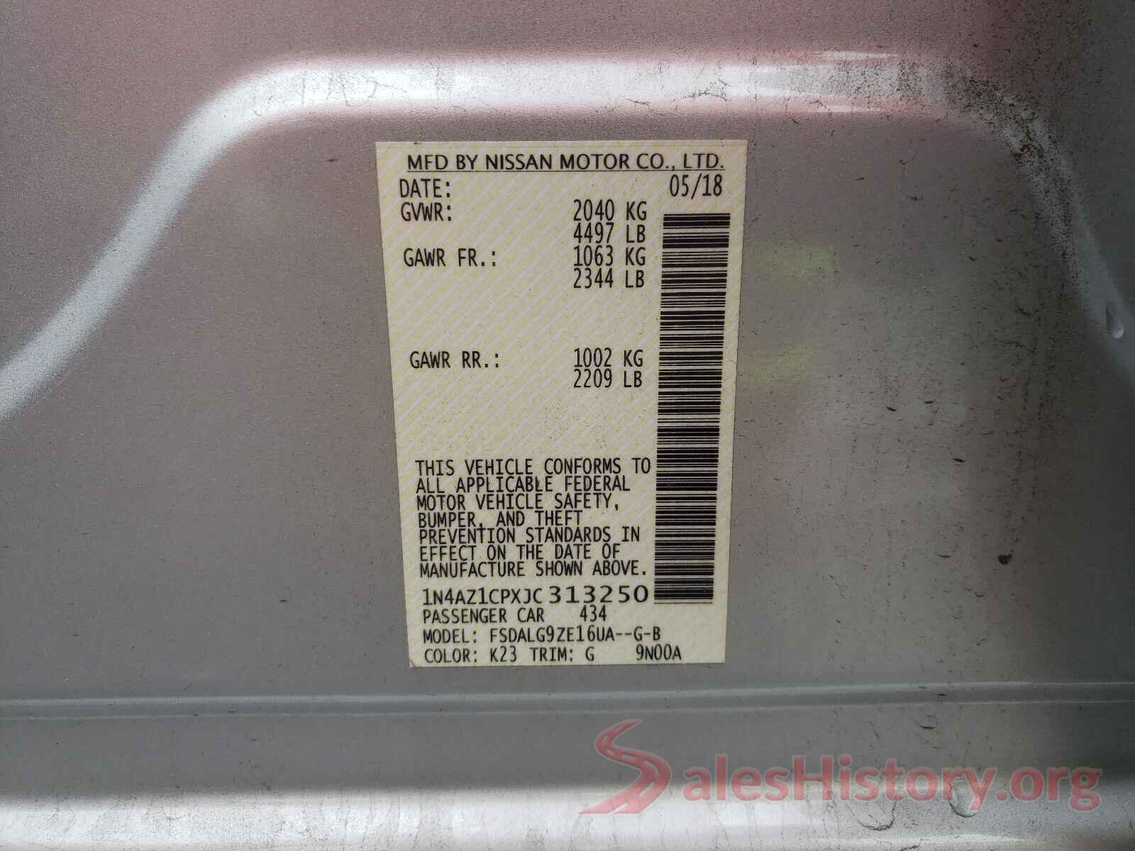 1N4AZ1CPXJC313250 2018 NISSAN LEAF