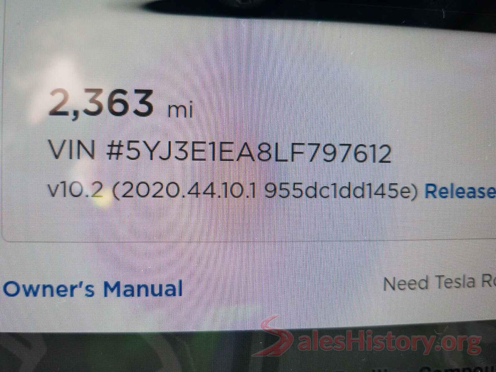 5YJ3E1EA8LF797612 2020 TESLA MODEL 3