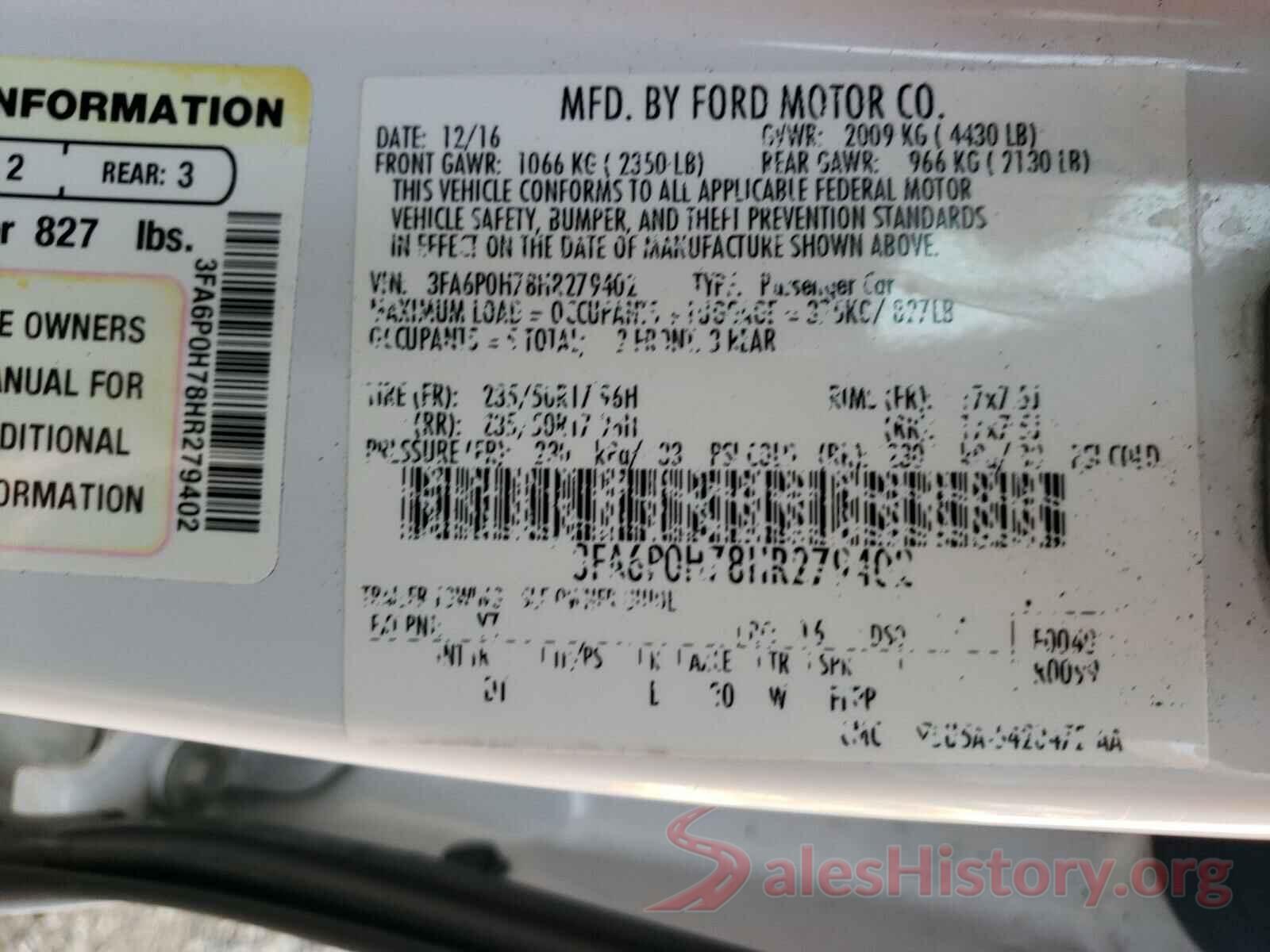 3FA6P0H78HR279402 2017 FORD FUSION