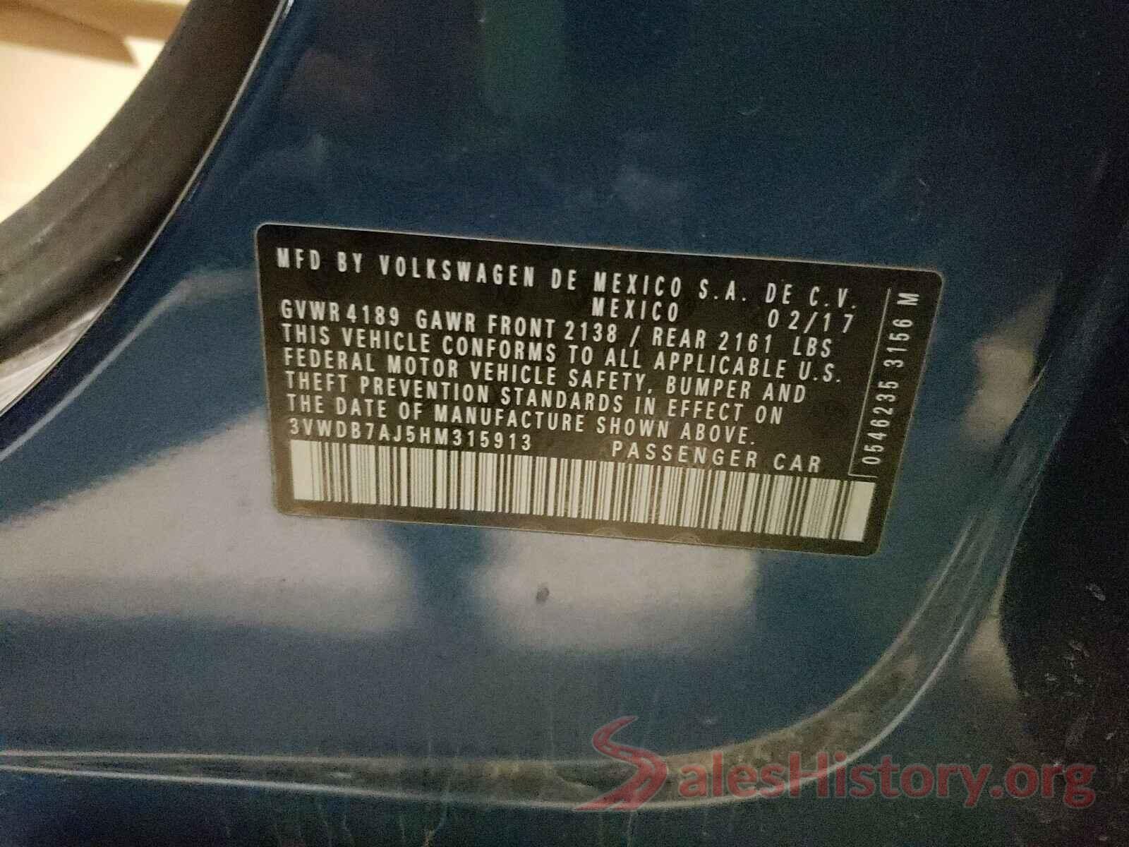 3VWDB7AJ5HM315913 2017 VOLKSWAGEN JETTA