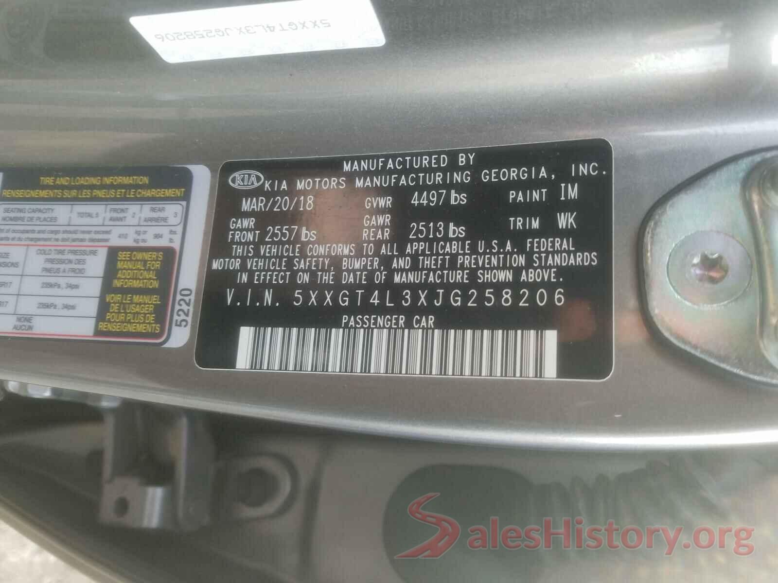 5XXGT4L3XJG258206 2018 KIA OPTIMA