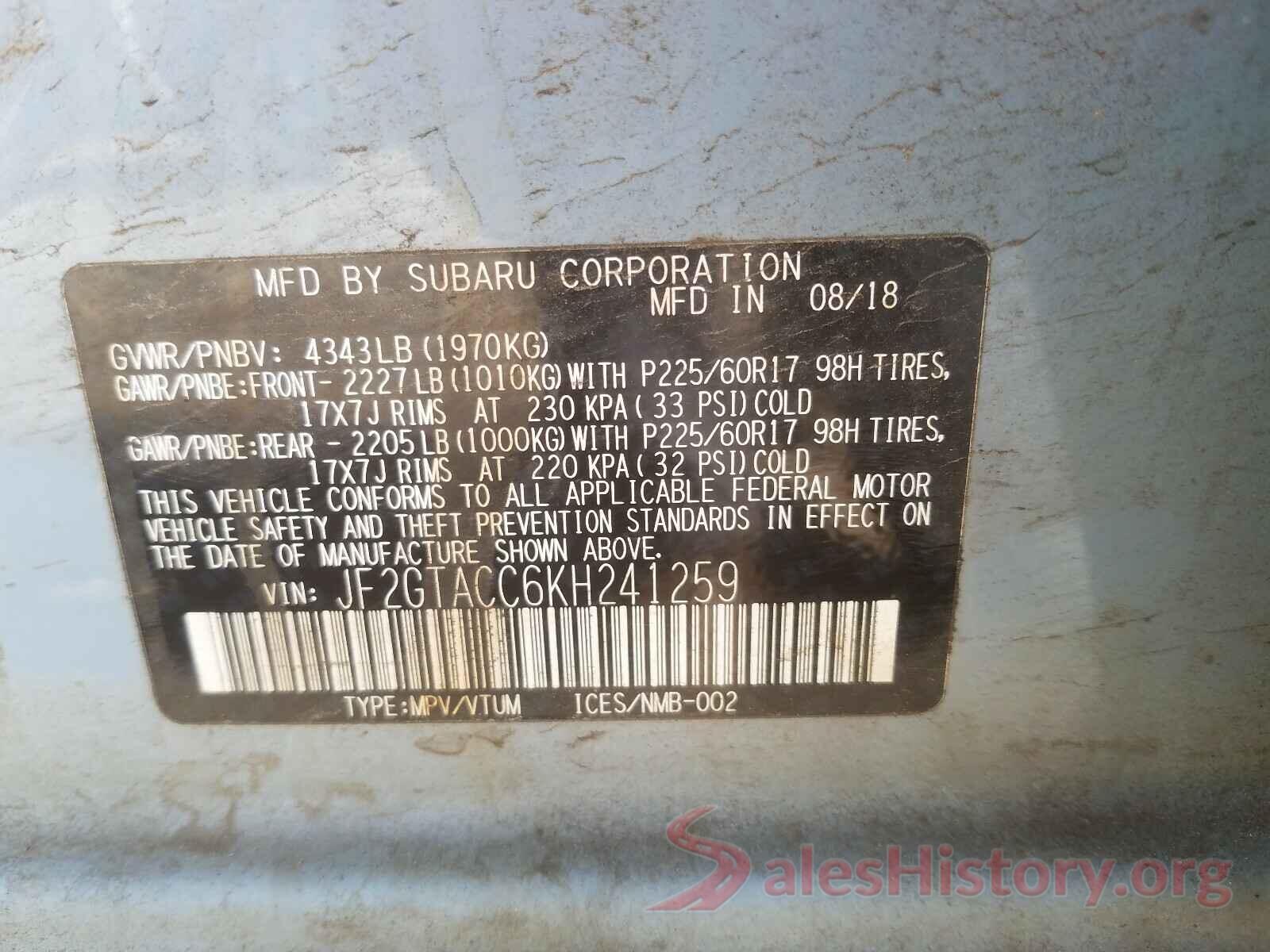 JF2GTACC6KH241259 2019 SUBARU ALL OTHER