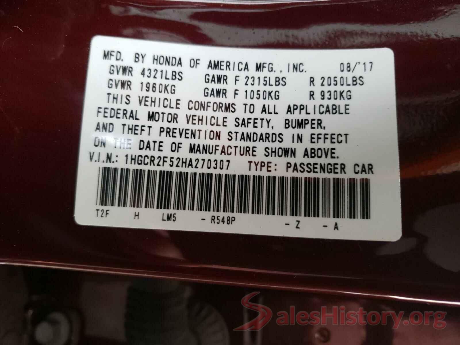 1HGCR2F52HA270307 2017 HONDA ACCORD