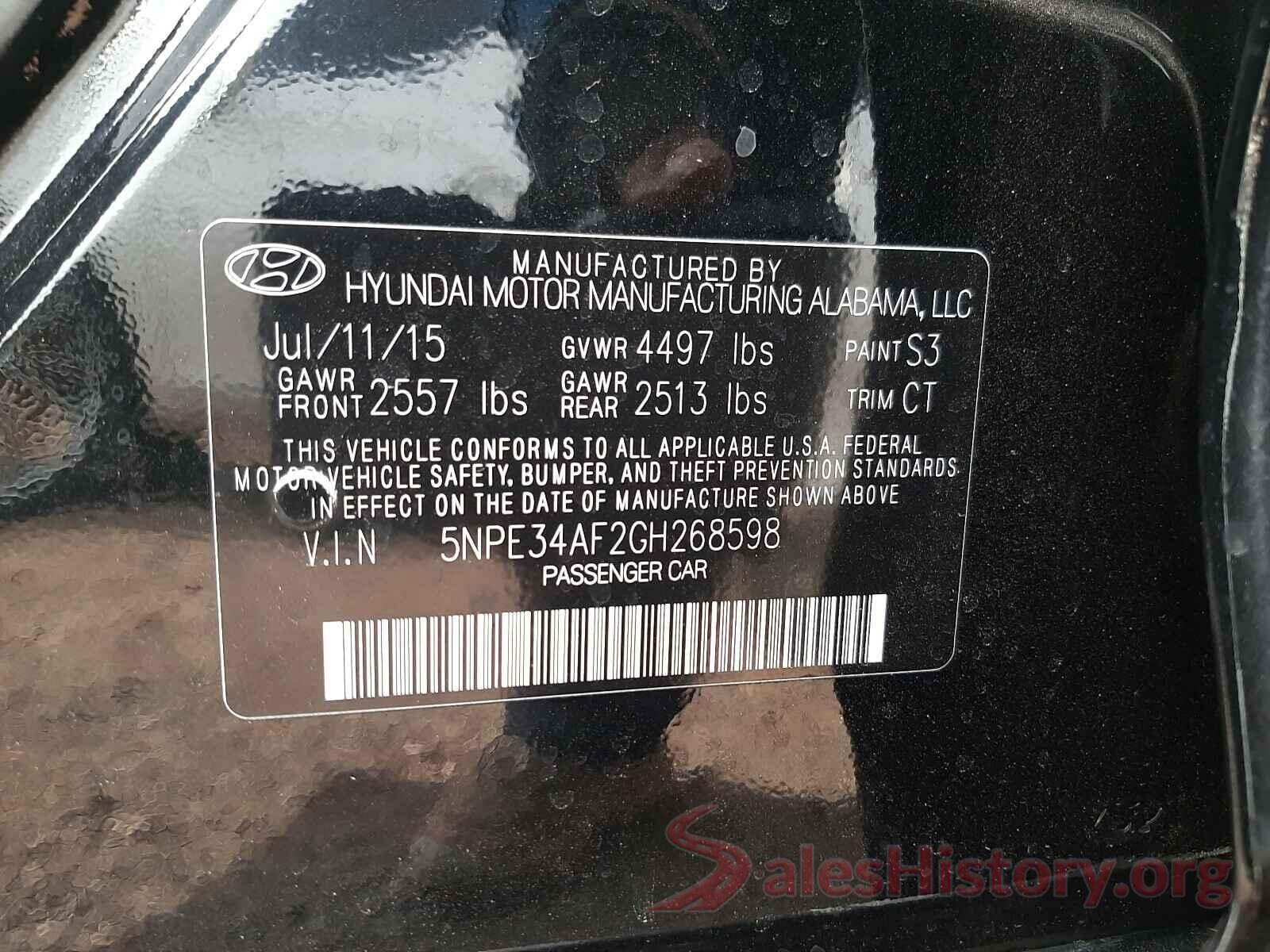 5NPE34AF2GH268598 2016 HYUNDAI SONATA