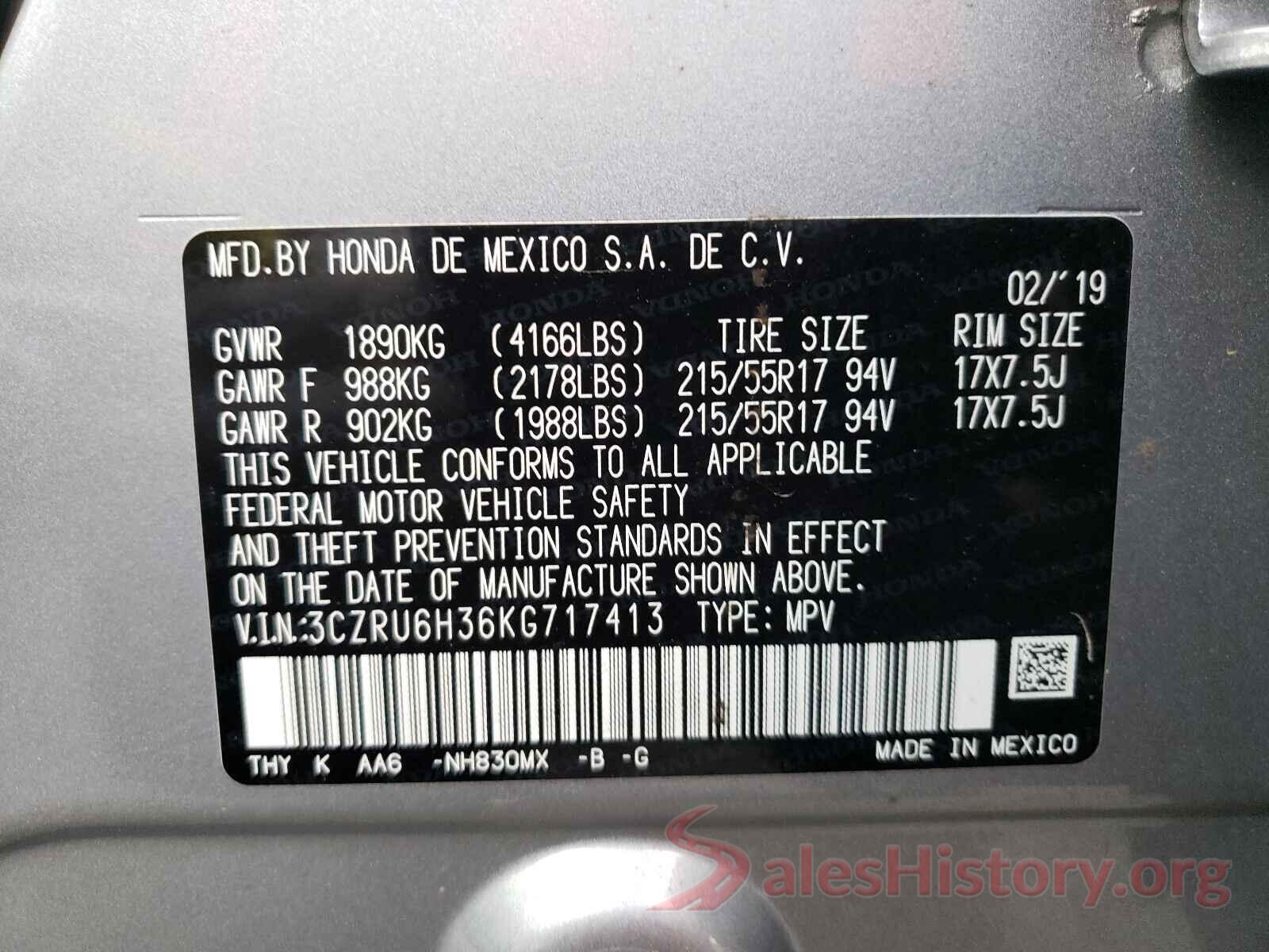 3CZRU6H36KG717413 2019 HONDA HR-V