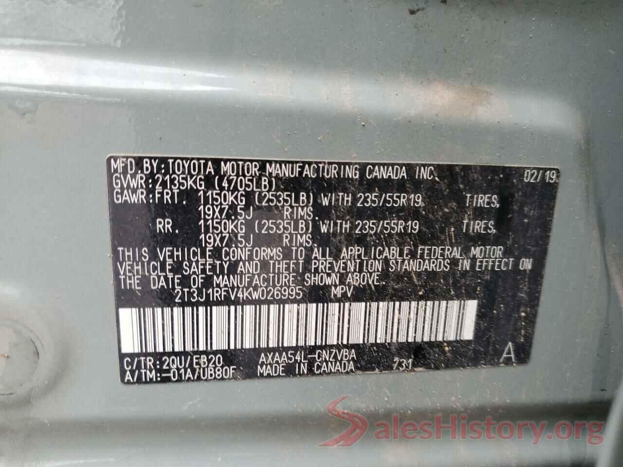 2T3J1RFV4KW026995 2019 TOYOTA RAV4