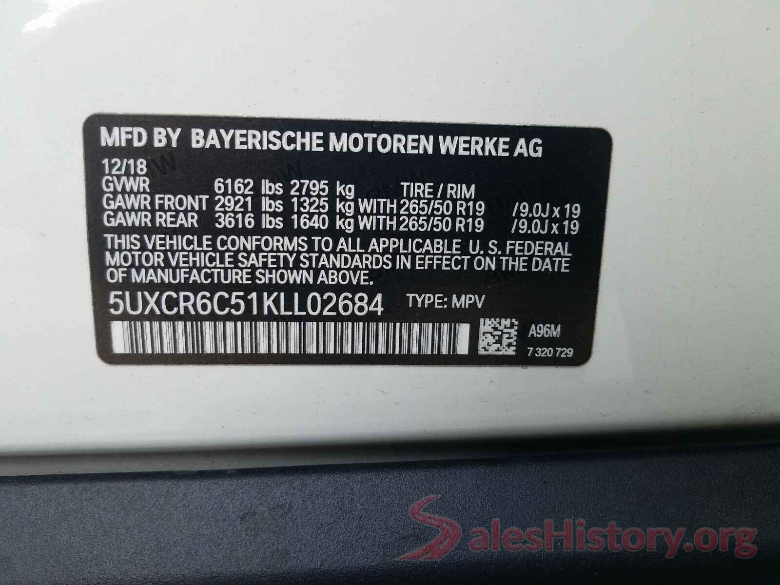 5UXCR6C51KLL02684 2019 BMW X5