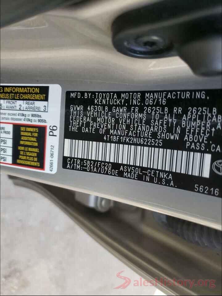 4T1BF1FK2HU622525 2017 TOYOTA CAMRY