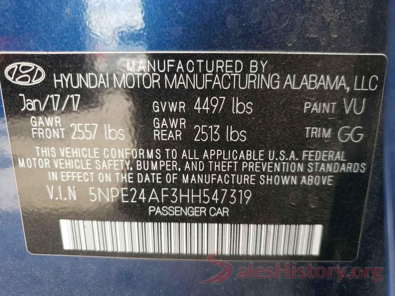 5NPE24AF3HH547319 2017 HYUNDAI SONATA