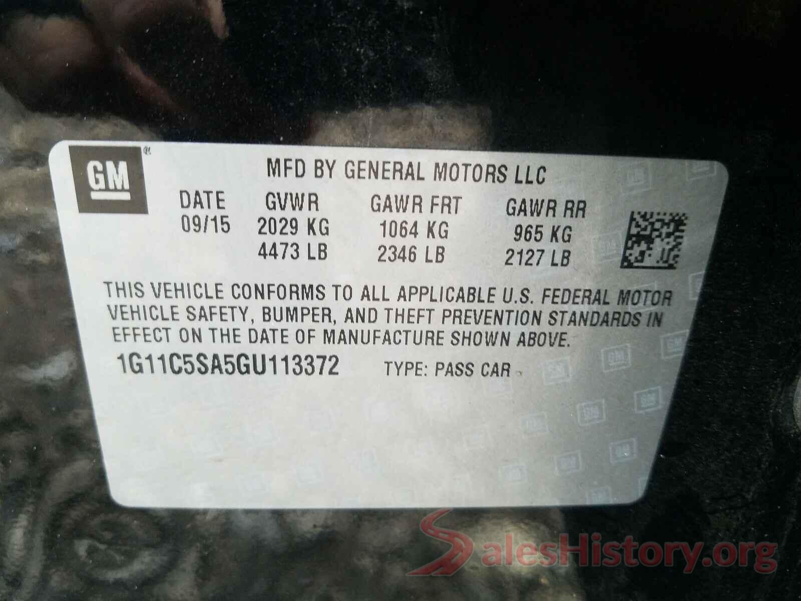 1G11C5SA5GU113372 2016 CHEVROLET MALIBU