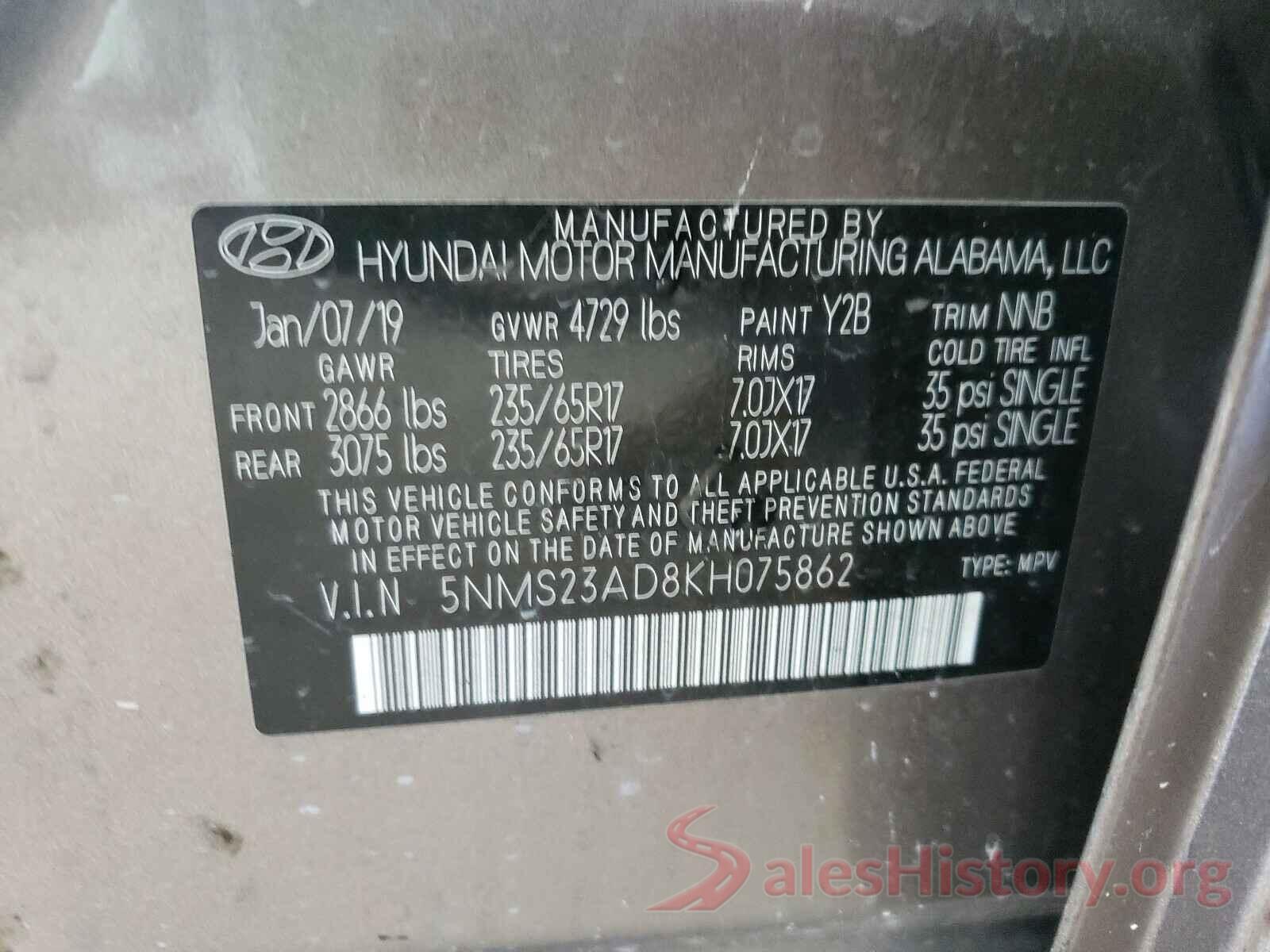 5NMS23AD8KH075862 2019 HYUNDAI SANTA FE