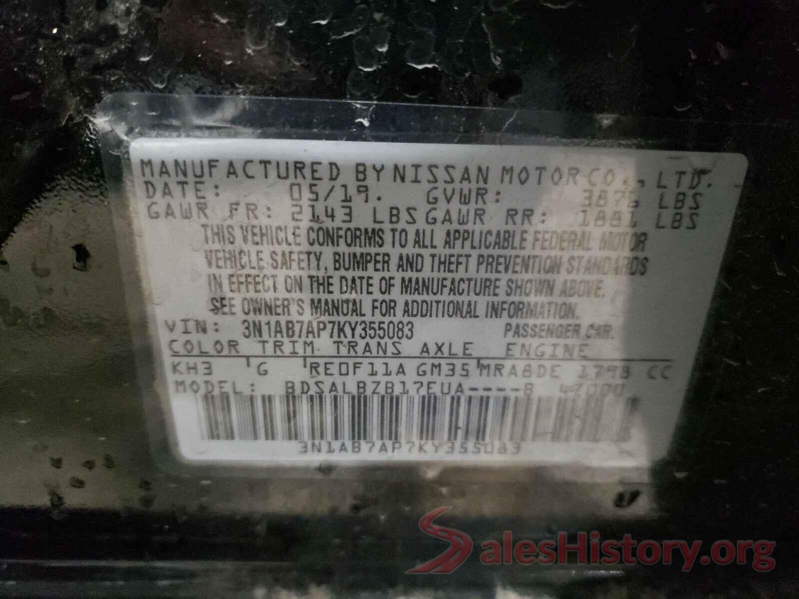 3N1AB7AP7KY355083 2019 NISSAN SENTRA