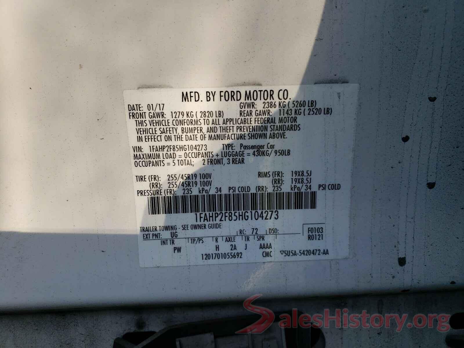 1FAHP2F85HG104273 2017 FORD TAURUS