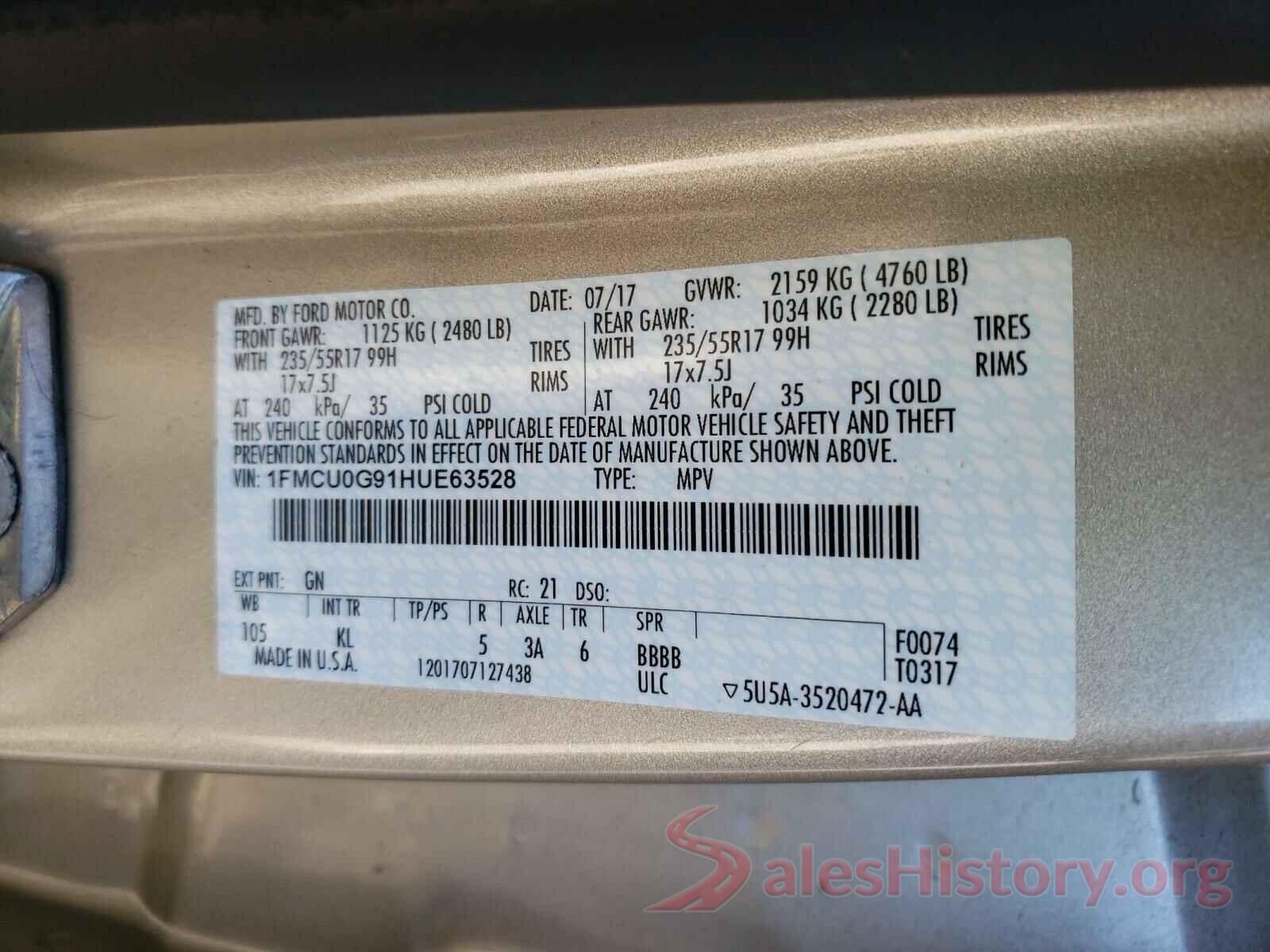 1FMCU0G91HUE63528 2017 FORD ESCAPE