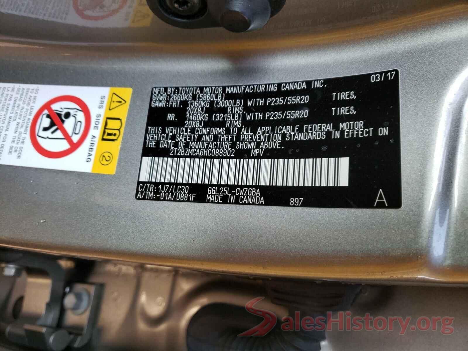 2T2BZMCA6HC088902 2017 LEXUS RX350