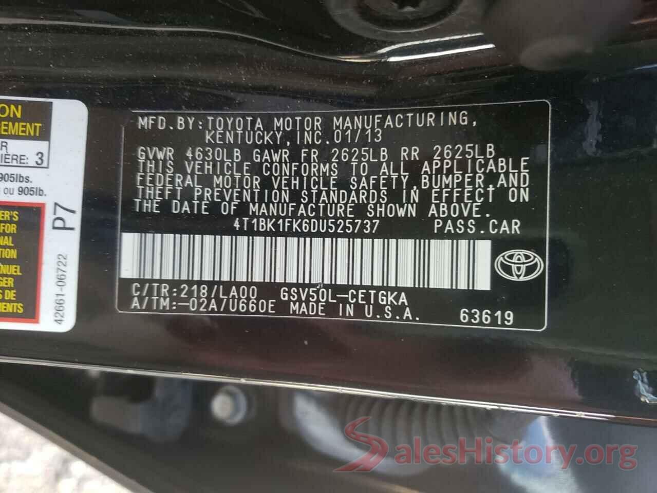 4T1BK1FK6DU525737 2013 TOYOTA CAMRY