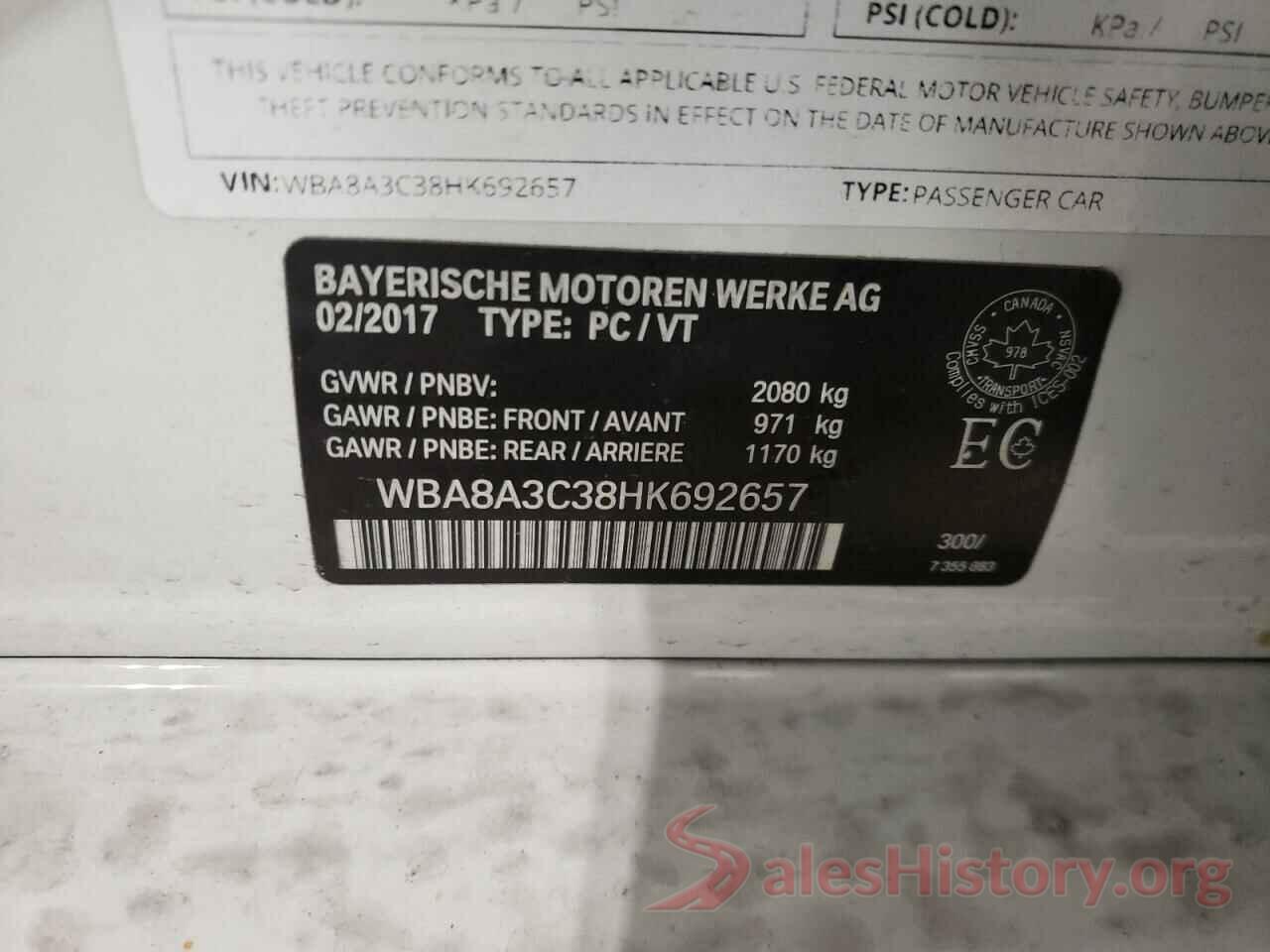 WBA8A3C38HK692657 2017 BMW 3 SERIES