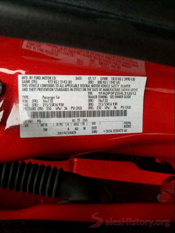 1FADP3F2XHL312012 2017 FORD FOCUS