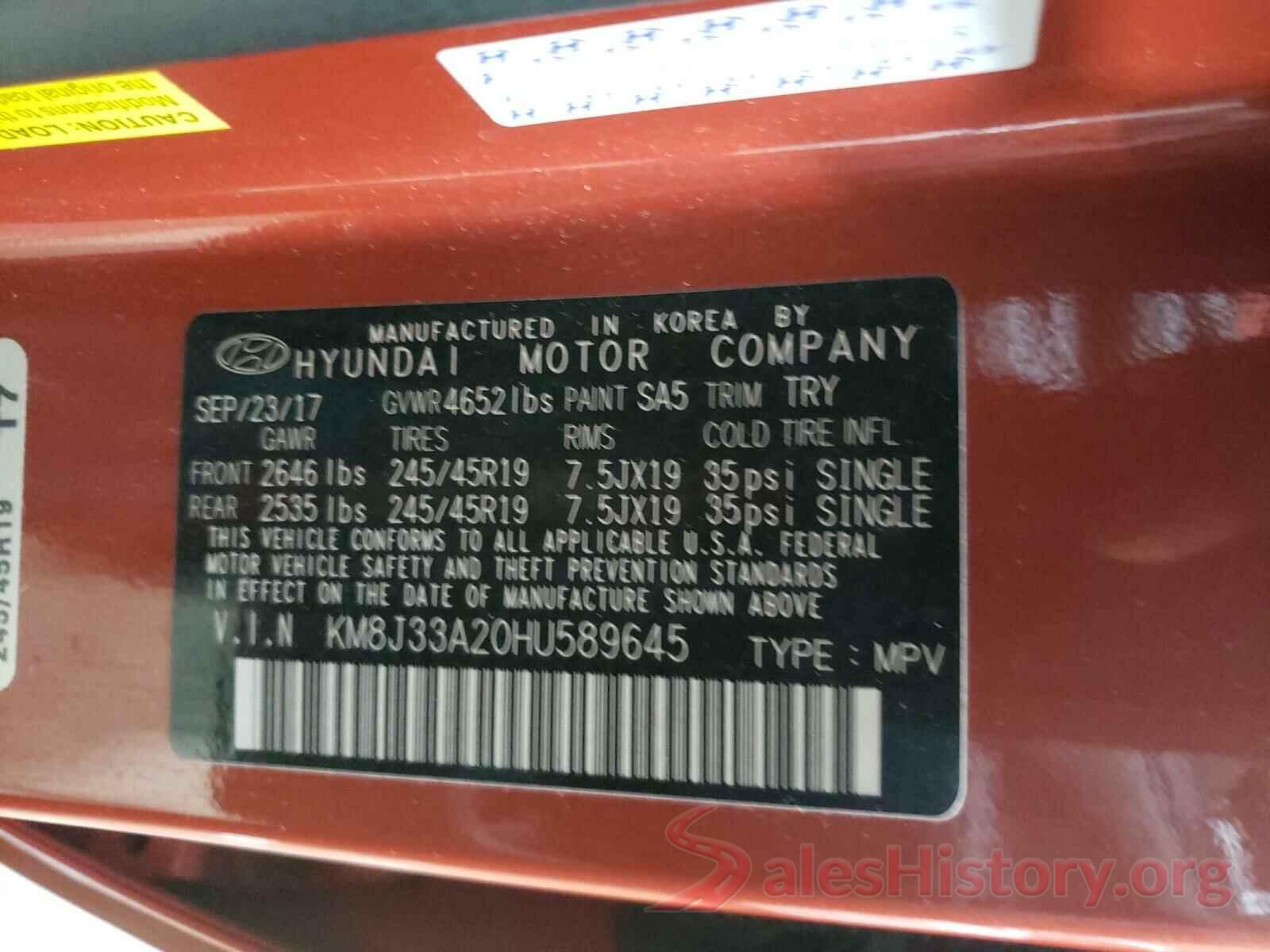 KM8J33A20HU589645 2017 HYUNDAI TUCSON