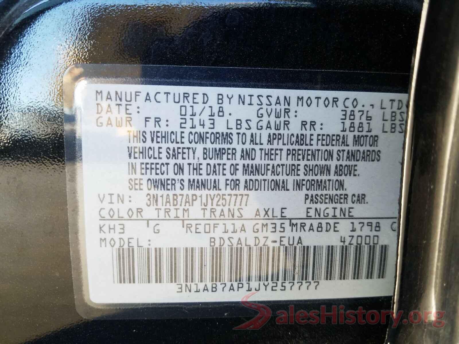 3N1AB7AP1JY257777 2018 NISSAN SENTRA