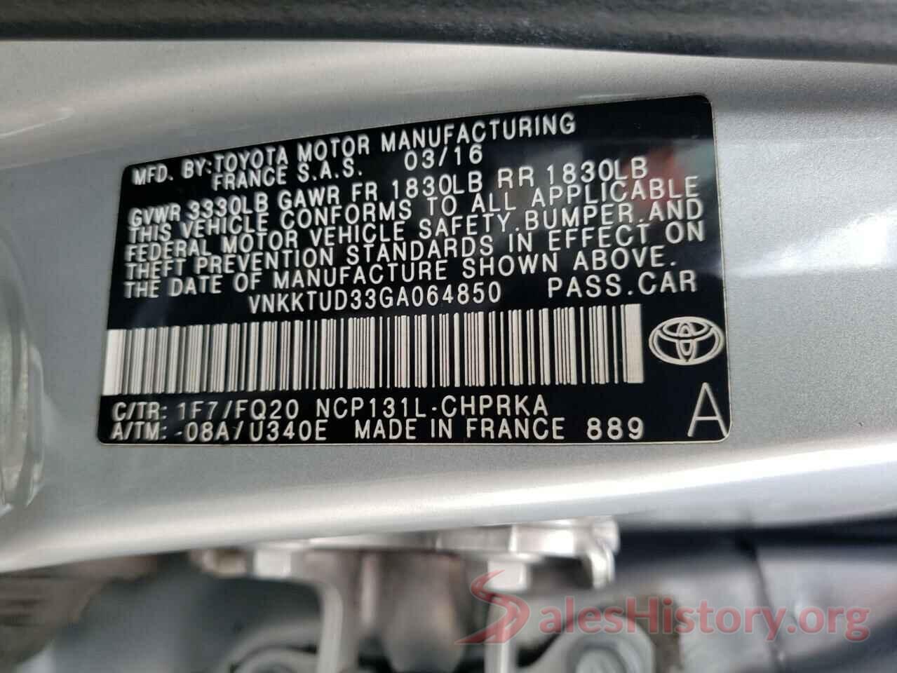 VNKKTUD33GA064850 2016 TOYOTA YARIS