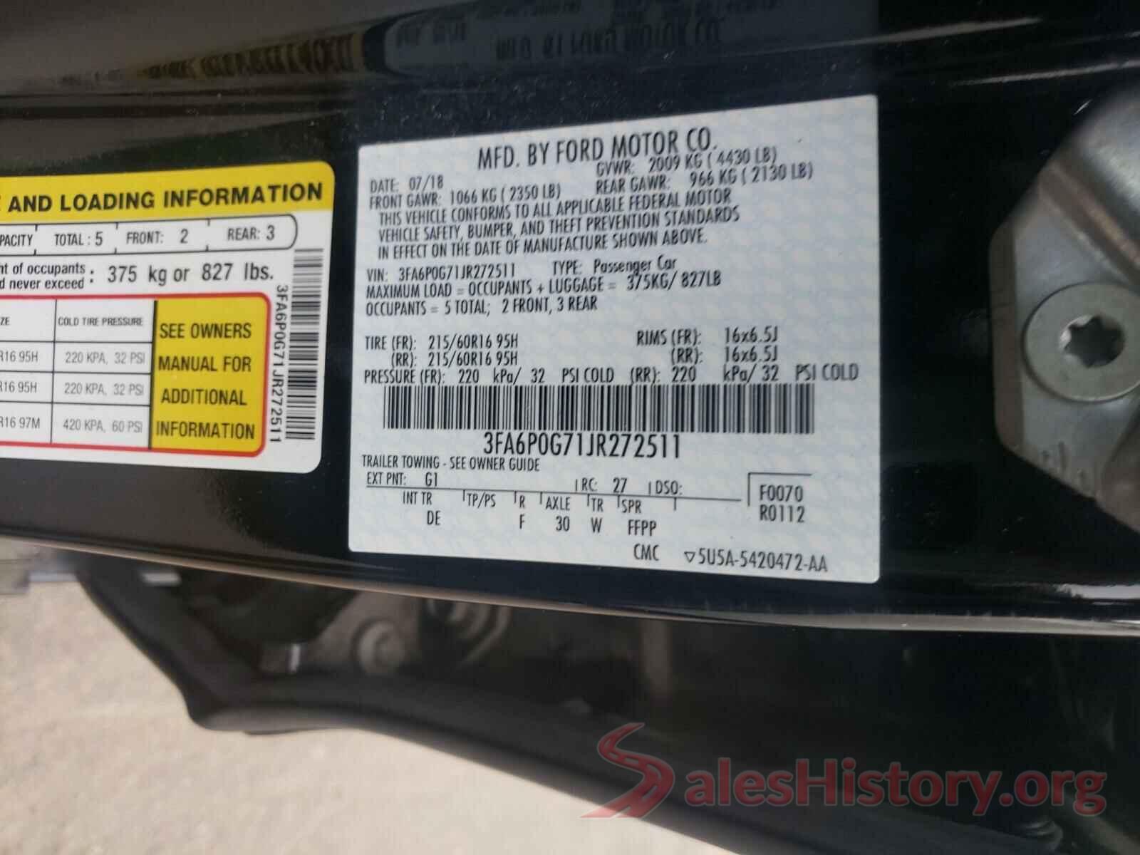 3FA6P0G71JR272511 2018 FORD FUSION