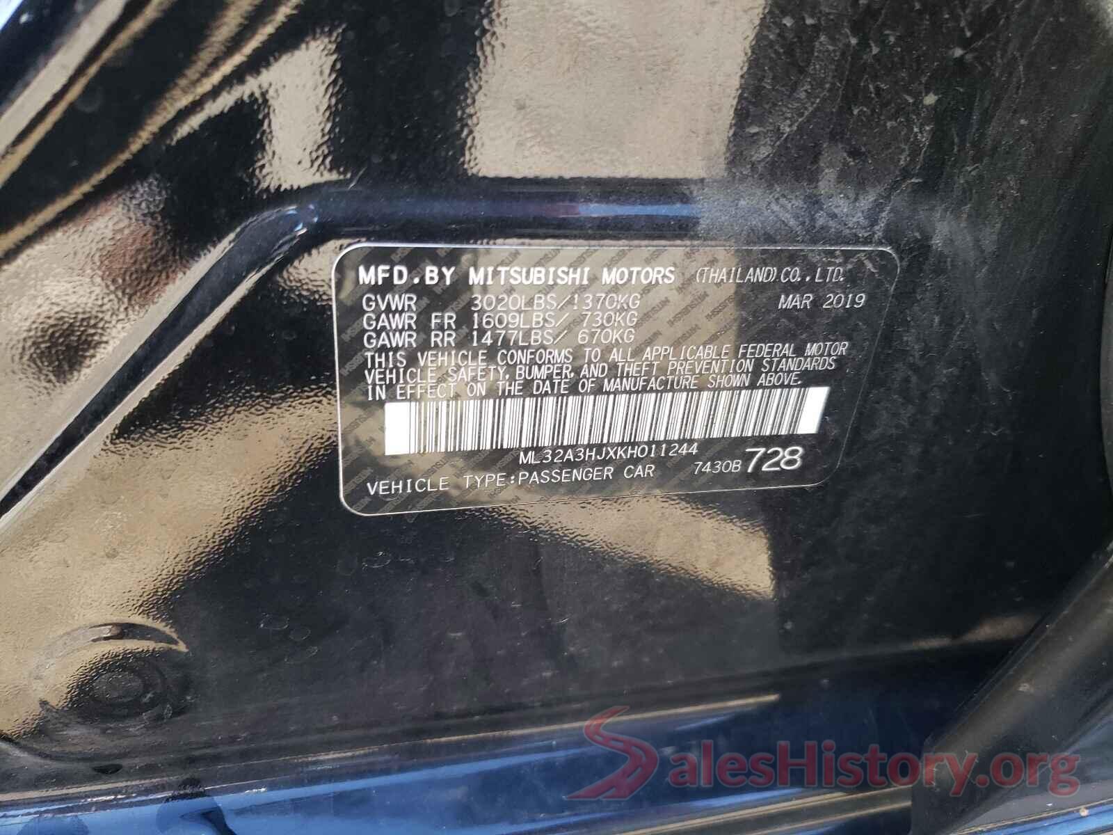 ML32A3HJXKH011244 2019 MITSUBISHI MIRAGE