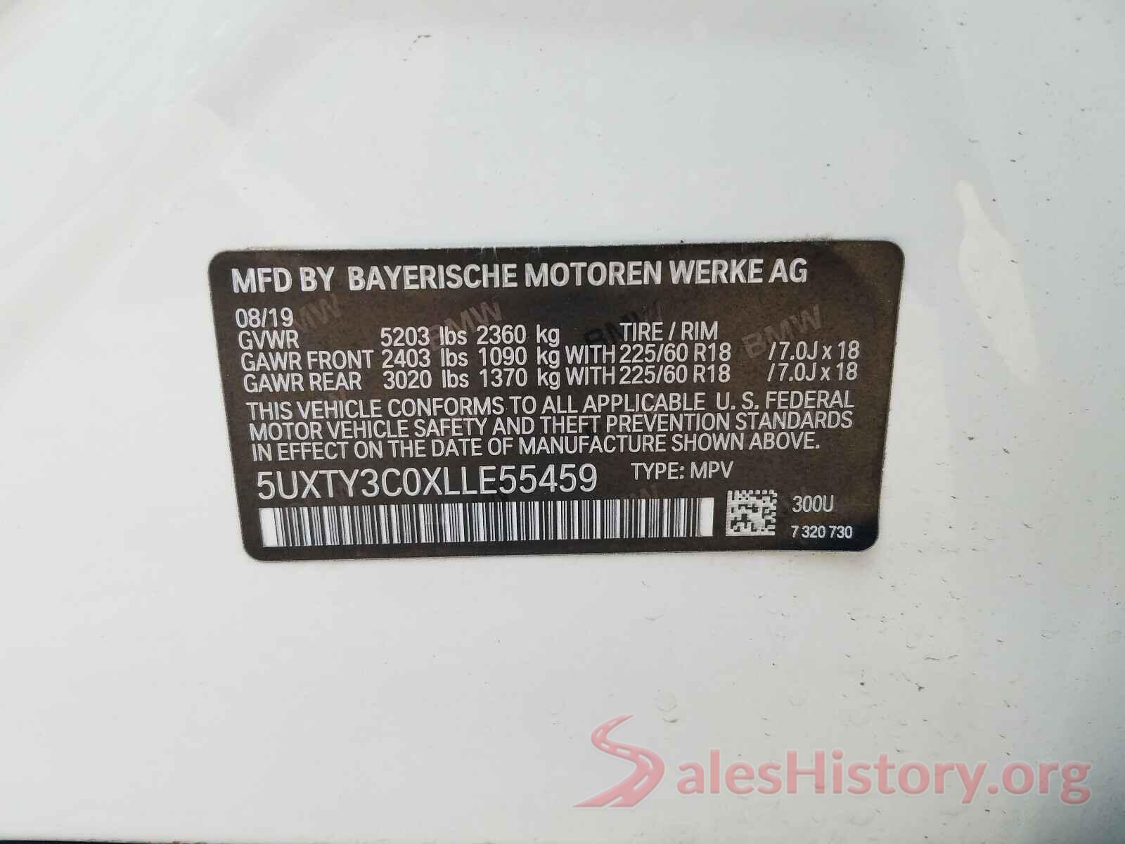 5UXTY3C0XLLE55459 2020 BMW X3