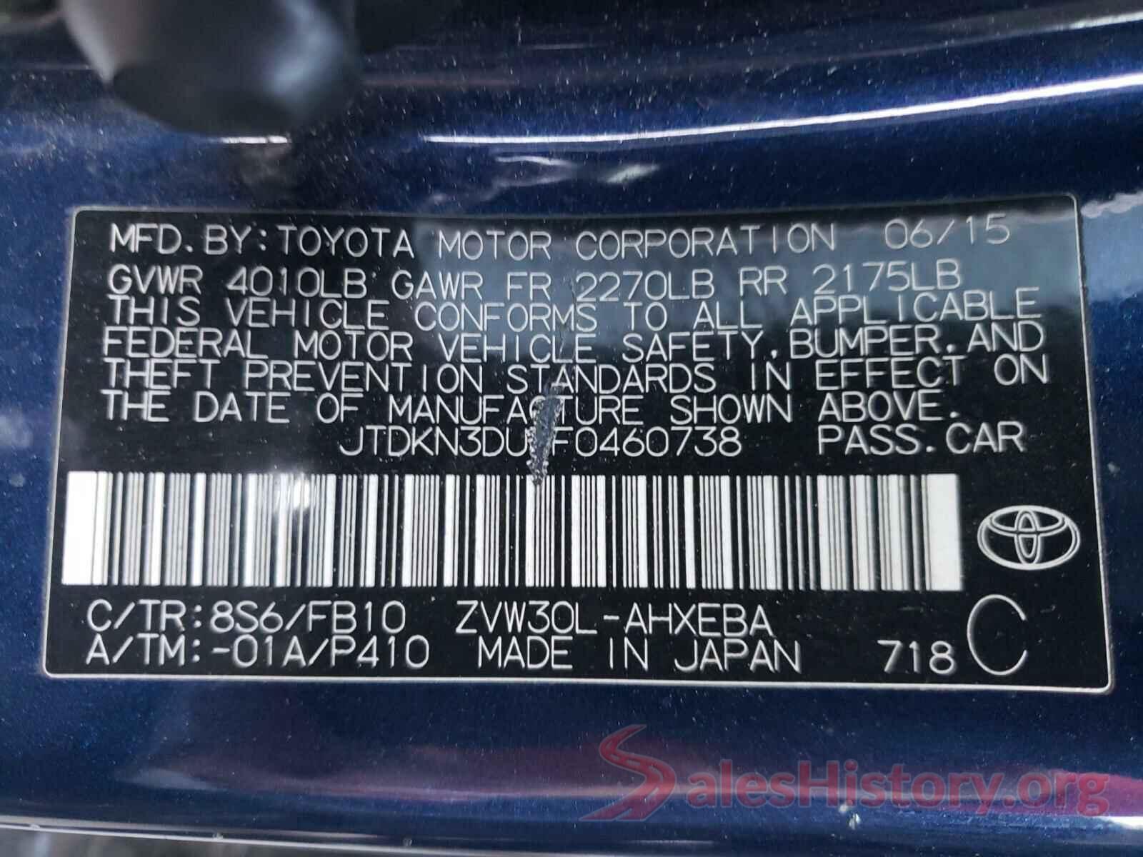 JTDKN3DU3F0460738 2015 TOYOTA PRIUS