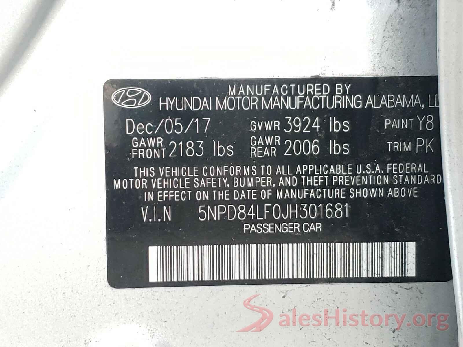 5NPD84LF0JH301681 2018 HYUNDAI ELANTRA