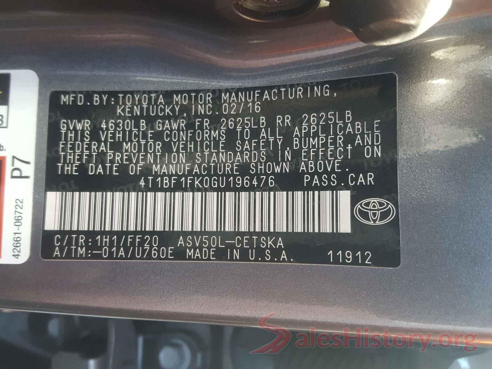 4T1BF1FK0GU196476 2016 TOYOTA CAMRY